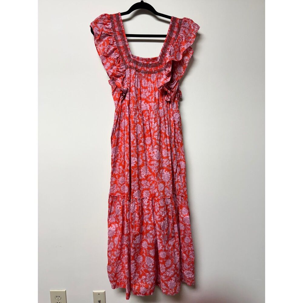 FREE PEOPLE Bonita Floral Print Flutter Sleeve Midi Dress, Modal Slip, Sz M - Picture 8 of 15